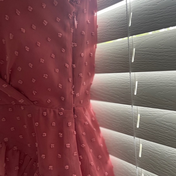 Lulu's Next to You Rusty Rose Swiss Dot Ruffled Midi Dress - Picture 10 of 12